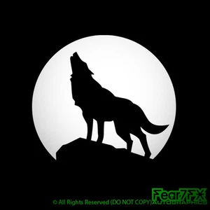 Calcomanía Wolf Howling At The Moon pegatina para parachoques de ventana de furgoneta de automóvil, pared, computadora portátil - Imagen 1 de 2