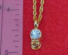 14KT GOLD EP APRIL-CLEAR BABY SHOE BIRTHSTONE CHARM & 30" ROPE CHAIN