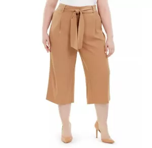 Alfani Womens Petite 10P Caramel Syrup Tummy Control Tie Waist Culottes NWT DB22 - Picture 1 of 4