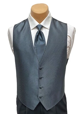 Men's Charcoal Grey Tuxedo Vest with Tie Bow or Long Groom Prom Wedding Party - Image 1 of 3