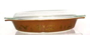Vintage Pyrex Brown Gold Early American Divided Casserole Dish Clear Lid 1.5 QT. - Picture 1 of 18