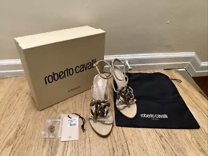 ROBERTO CAVALLI Leder Riemchen Sandalen 39 - 9 Metallic Gold Satin Schlange KSW868 - Bild 1 von 17