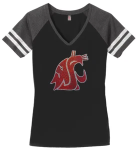 Women's Washington State Cougars Ladies Bling V-neck Shirt S-3XL T-shirt - Picture 1 of 2