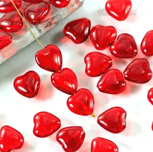 Heart Beads, 12X11mm, Transparent Red Glass Beads, Czech Beads, 15 Beads - Picture 1 of 3