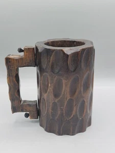 VTG Folk Art Mug Hand Carved Wood Beer Mug Stein Nailed Handle - Picture 1 of 10