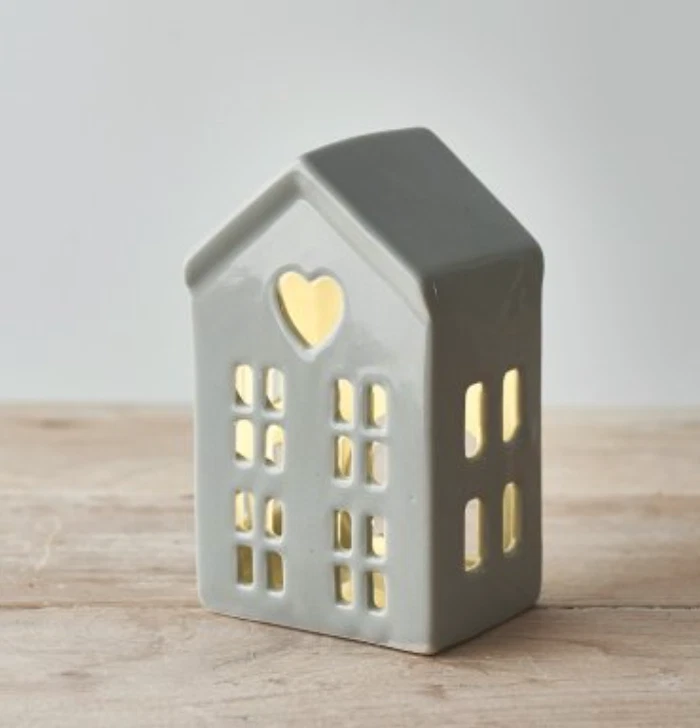 Grey Ceramic House LED, 12cm  LED T-Light and Batteries Included FREE DELIVERY - Image 1 of 2