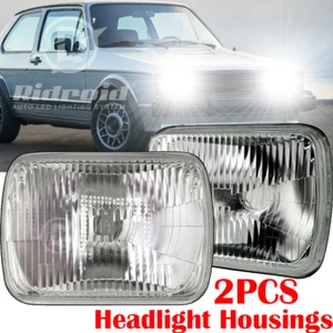 Pair 7" 7x6 inch Square Glass Lens Diamond Cut Headlights Lamp H6054 H6052 H6014 - Picture 1 of 17