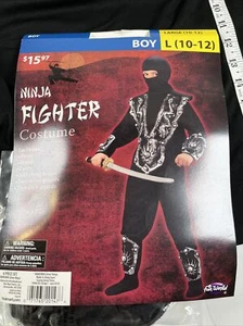 Ninja Fighter Costume 6 Piece Complete Set Halloween Black Size Large - Picture 1 of 14