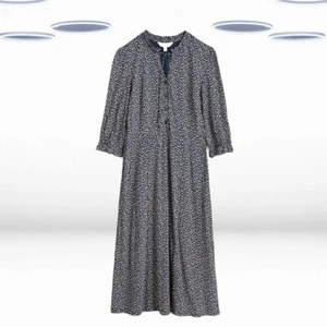 Ex Seasalt Women's 3/4 Sleeve Organic Cotton Jersey Dress in Navy Print - Picture 1 of 6