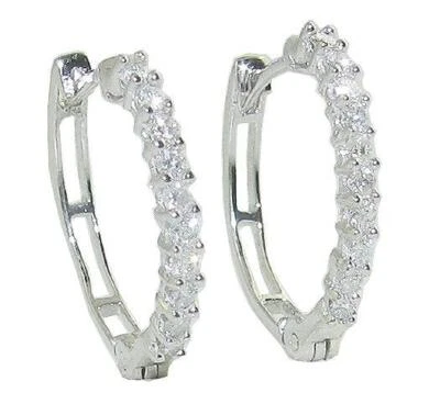 VS F 0.30 Ct Lab Grown Diamond 10K Solid Gold Hoops Earrings Appraisal Pave Set - Image 1 of 4