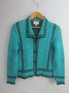 Vtg Moss Designs McLean VA Womens Large Blue Black LS Collared Cardigan Sweater - Picture 1 of 11