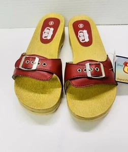 Route 66 Red Single Strappy Slip On Wooden Sandals, Size 8 Chunky Boho - Picture 1 of 6
