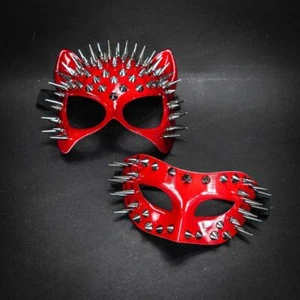 Couple's Masquerade Masks Steampunk Spiked Masks Red Halloween - Picture 1 of 3