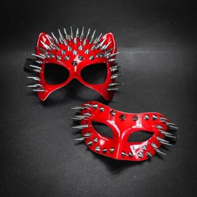 Couple's Masquerade Masks Steampunk Spiked Masks Red Halloween - Image 1 of 3