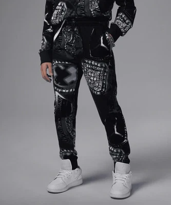 Air Jordan MVP Mens All Over Printed Fleece Pants Sweatpants Black Grey L XL 2XL - Image 1 of 4
