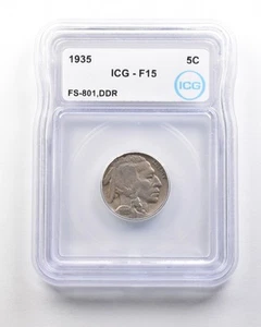 1935 Indian Head Buffalo Nickel Mint Error FS-801 DDR F15 ICG *1697 - Picture 1 of 3
