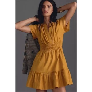 ANTHROPOLOGIE The Somerset Mini Abito Velluto a coste Senape Oro giallo XS OB1805100 - Foto 1 di 11