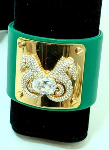 Gorgeous Faux Green Leather Rhinestone Seahorse Cuff Bracelet - Picture 1 of 8