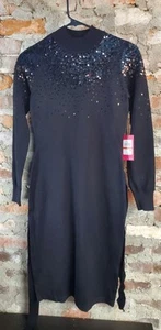 Vince Camuto Knit Sequined Sweater Dress Womens Sz XS New NWT Black - Picture 1 of 4