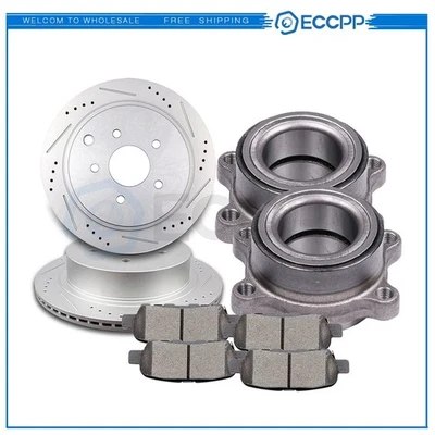 Rear Drill Brake Rotors Ceramic Pads Wheel Hub Bearings For 03-08 Infiniti FX35 Foto 1 de 4