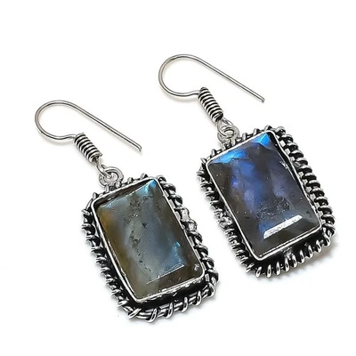 Pendiente de joyería de piedras preciosas de labradorita hecho a mano 1,65" z151 Foto 1 de 4