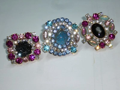 3x SIGNED ART DECO VINTAGE RHINESTONE GLASS CZECH EXLUSIVE RINGs  T369 - Image 1 of 3