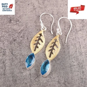 Marquise Natural Swiss Blue Topaz Boho Dangle Earrings Jewelry Sterling Silver - Picture 1 of 9