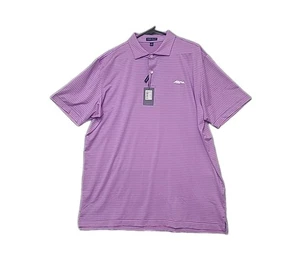Polo golf uomo Peter Millar Crown artigianale sartoriale blu rosa a righe nuova con etichetta - Foto 1 di 9