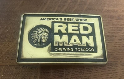 Vintage Red Man Chewing Tobacco Solid Brass Belt Buckle USA Great Condition - Image 1 of 4