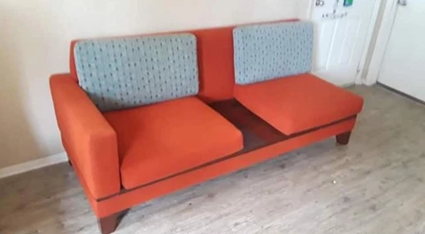 Vintage Teak Wood Sofa Red Couch Sectional Mid Century Modern Cover