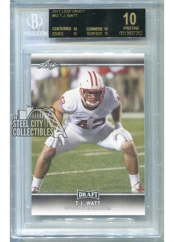 TJ Watt 2017 Leaf Draft #62 Rookie Card BGS 10 Pristine Black Label - Image 1 of 1