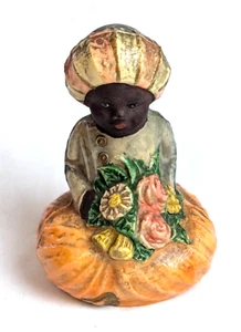RARE! Antique Blackamoor German FIGURAL Girl with Flower Celluloid TAPE MEASURE - Picture 1 of 10