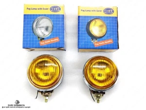 Pair Hella Round Fog Lamp Yellow Glass + Cover With H3 12V 55 Bulb - Universal - Picture 1 of 7