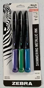 Zebra Shimmering METALLIC INK Marker Medium Point Brush Pen Blue Green Purple - Picture 1 of 6
