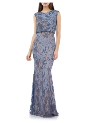 JS COLLECTIONS Soutache Embroidered Ribbon Lace Blouson Trumpet Maxi Gown 12 = L - Image 1 of 4