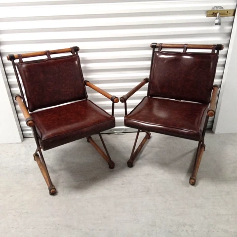Vintage INCA Prod Oak & Wrought Iron California MCM Campaign Chairs Cover