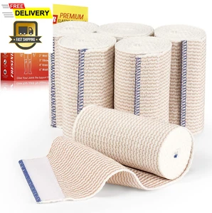Premium Elastic Bandage Wrap, 6 Pack 4" Cotton Latex Free Compression Bandage - Picture 1 of 12