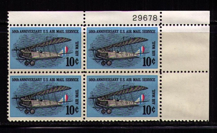 US USA Sc# C74 MNH FVF PLATE# BLOCK Curtiss Jenny Biplane Air Mail Service - Image 1 of 1