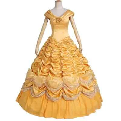 La Bella y la Bestia Disfraz de Bella Adulto Princesa Vestido Amarillo Vestido de Baile [ Foto 1 de 4