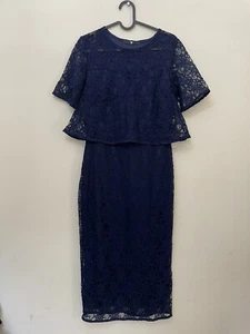 Very Navy Lace Peplum Bodycon Midi Dress Layered Size 8 - Picture 1 of 10