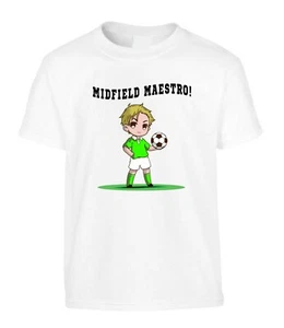 Football Kids T-Shirt Midfield Green White Kit Soccer Birthday Gift Team Sport  - Picture 1 of 2
