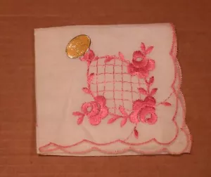 FAZZOLETTO DONNA BIANCO CON RICAMO ROSA 8,5"X8,5" - Foto 1 di 2