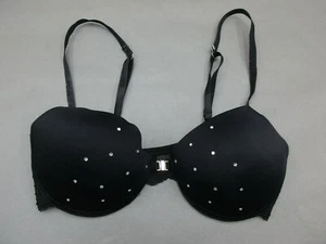 34C BEBE Black Underwired Padded Beaded Front Closure Racerback Demi Bra 3B - Picture 1 of 7