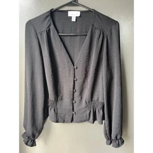 Topshop Damen 4 schwarze Millie Twill Tee Top gesmokte Seiten Volant Rüschenärmel - Bild 1 von 7