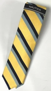 New Nautica Men's One Size OS Neck Tie 100% Silk Yellow Blue NWT MSRP $55 A6711 - Picture 1 of 4