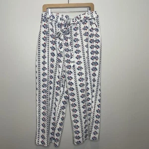 Loft Women's Wide Leg Pants Size XL Linen Blend Floral Elastic Waist High Rise - Picture 1 of 10