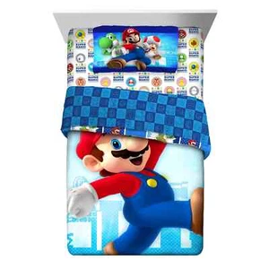 Super Mario Kids Twin Bed in a Bag Comforter and Sheets 4 Pieces Bedding Set New - Picture 1 of 7