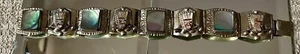 Vintage Sterling Silver Bracelet Abalone Hecho En Mexico with Mayan Aetec Masks - Bild 1 von 9