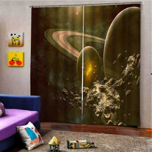 Yellowish Brown Star Circle Belt Printing 3D Blockout Curtains Fabric Window - Bild 1 von 8
