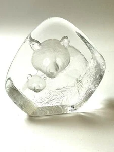 Mats Jonasson Large Mom Baby Panda Clear Glass Sculpture Paperweight Sweden 3784 - Bild 1 von 13